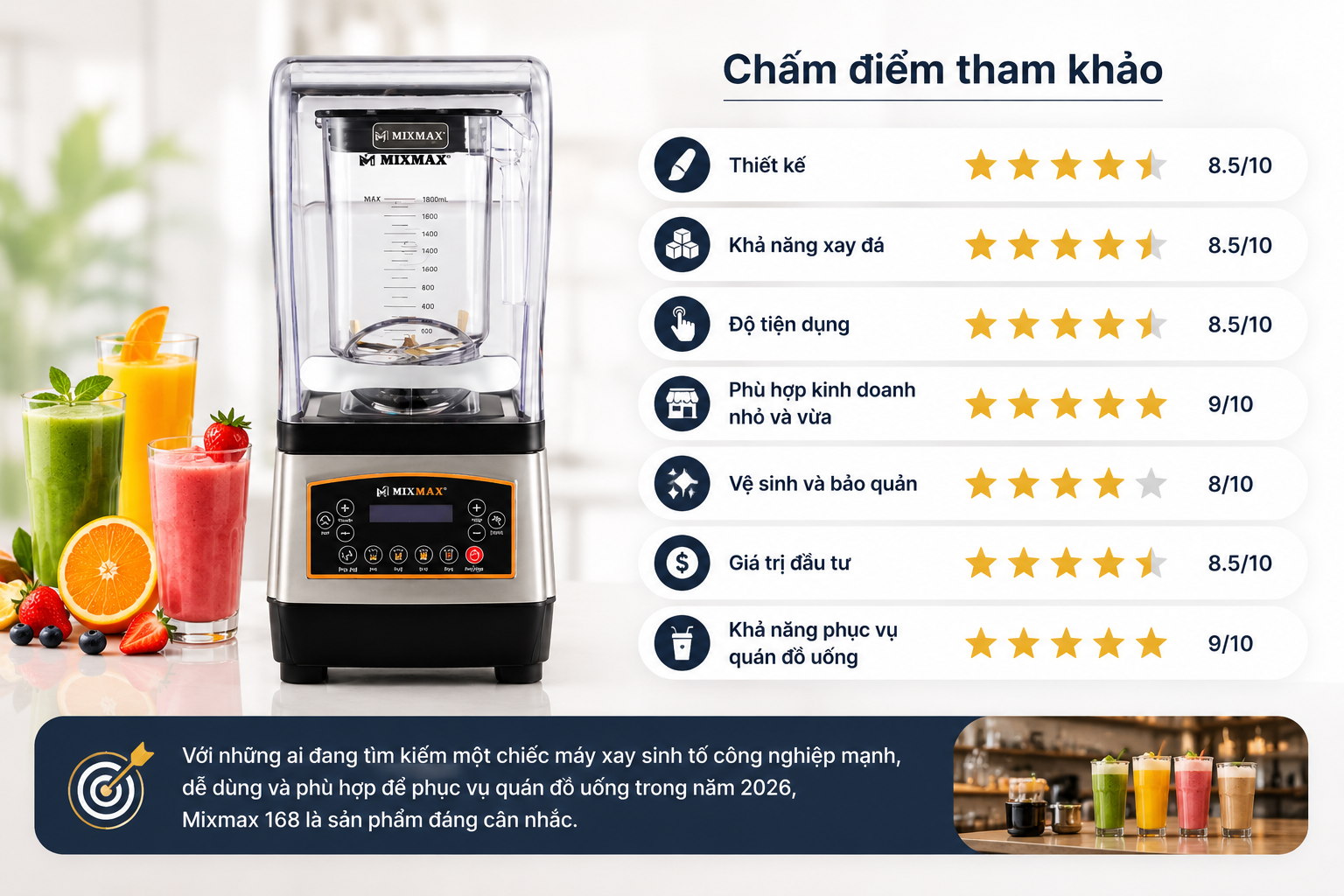 Review máy xay sinh tố công nghiệp Mixmax 168 – Phiên bản đặc biệt
